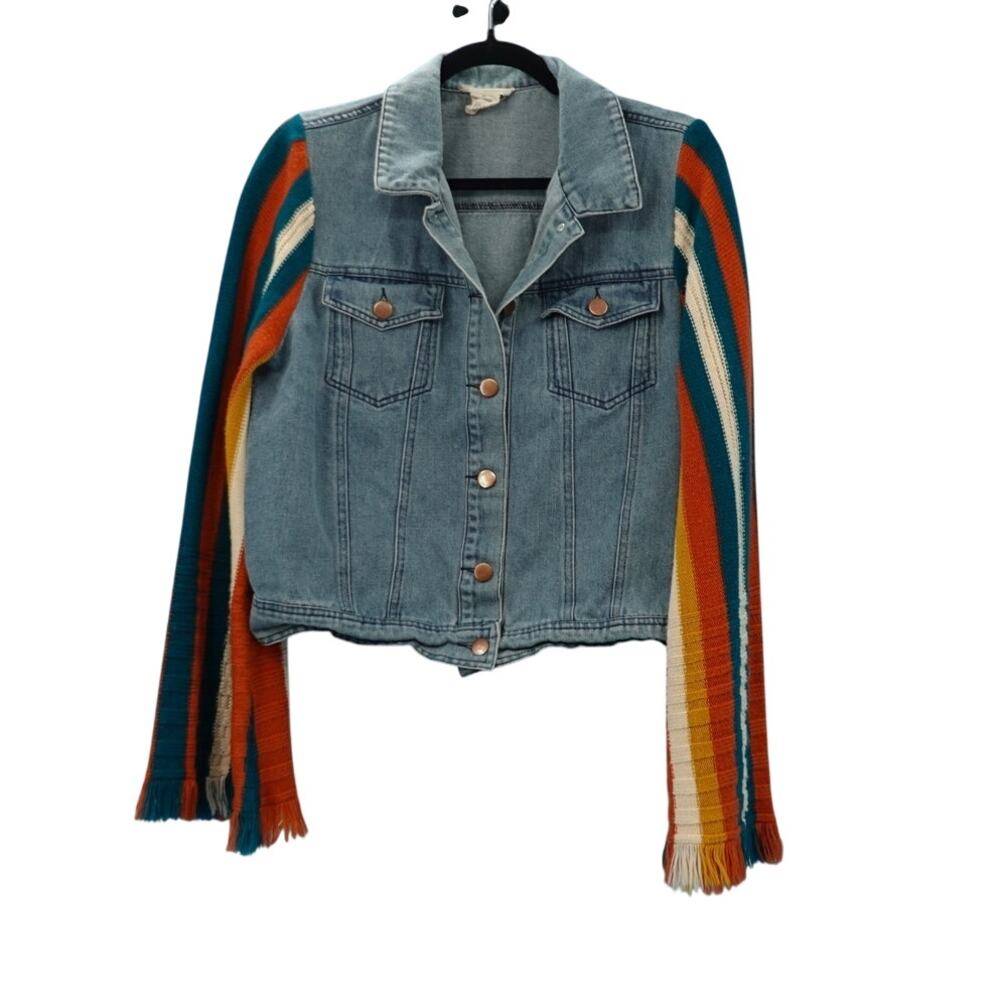 Altar'd State Jean Jacket with Knit Sleeves Size Medium